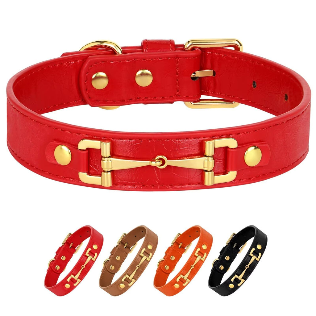 LOYRIS Red Leather Dog Collar Gold Edition