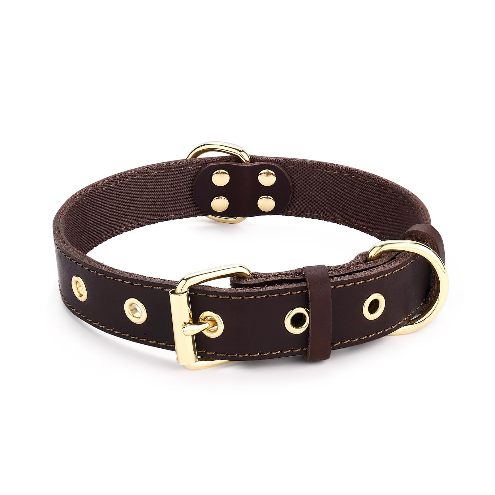 Dog CollarGenuine Leather Dog Collar for SmallLargeMedium Dogs Heavy Duty Dog Collars Tactical Dog Collars for HikingTraining and Outdoor Activities (L:18.6"-25.8" NeckBrown)
